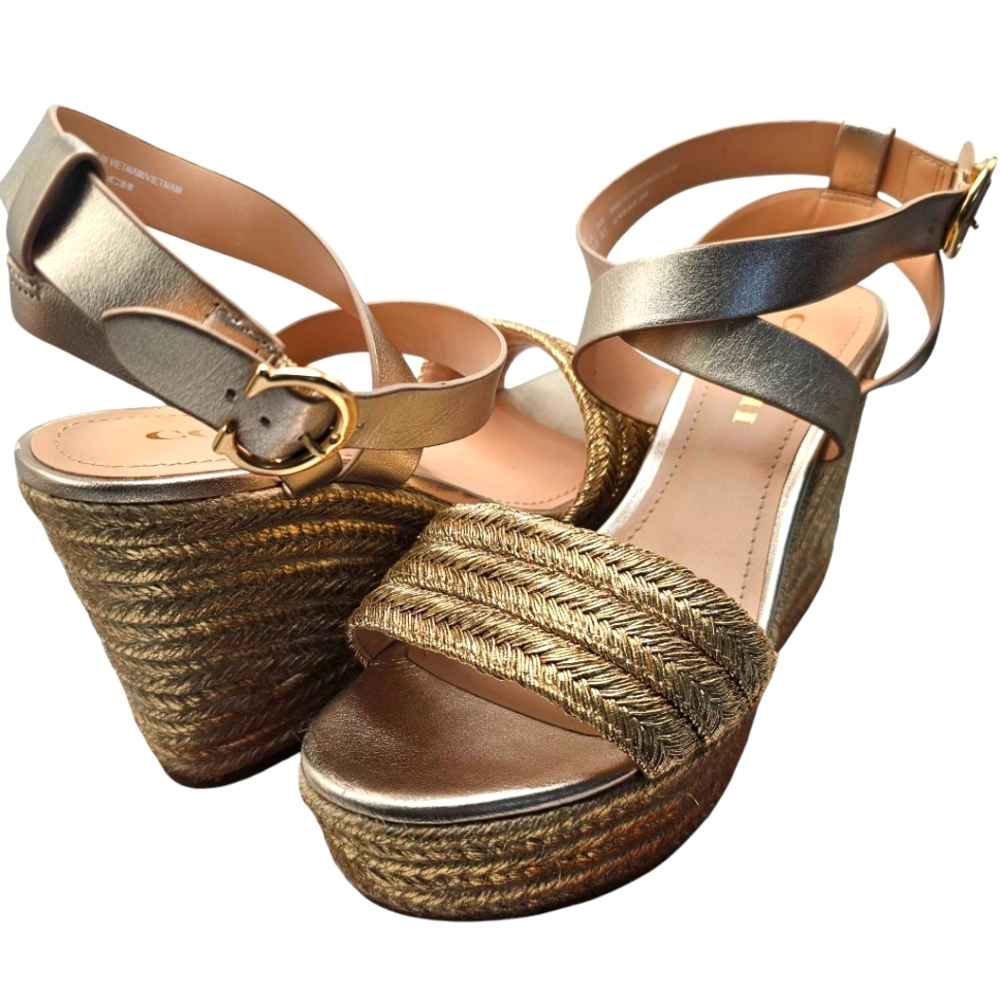 COACH Isabela Metallic Gold Wedge Platform Sandal